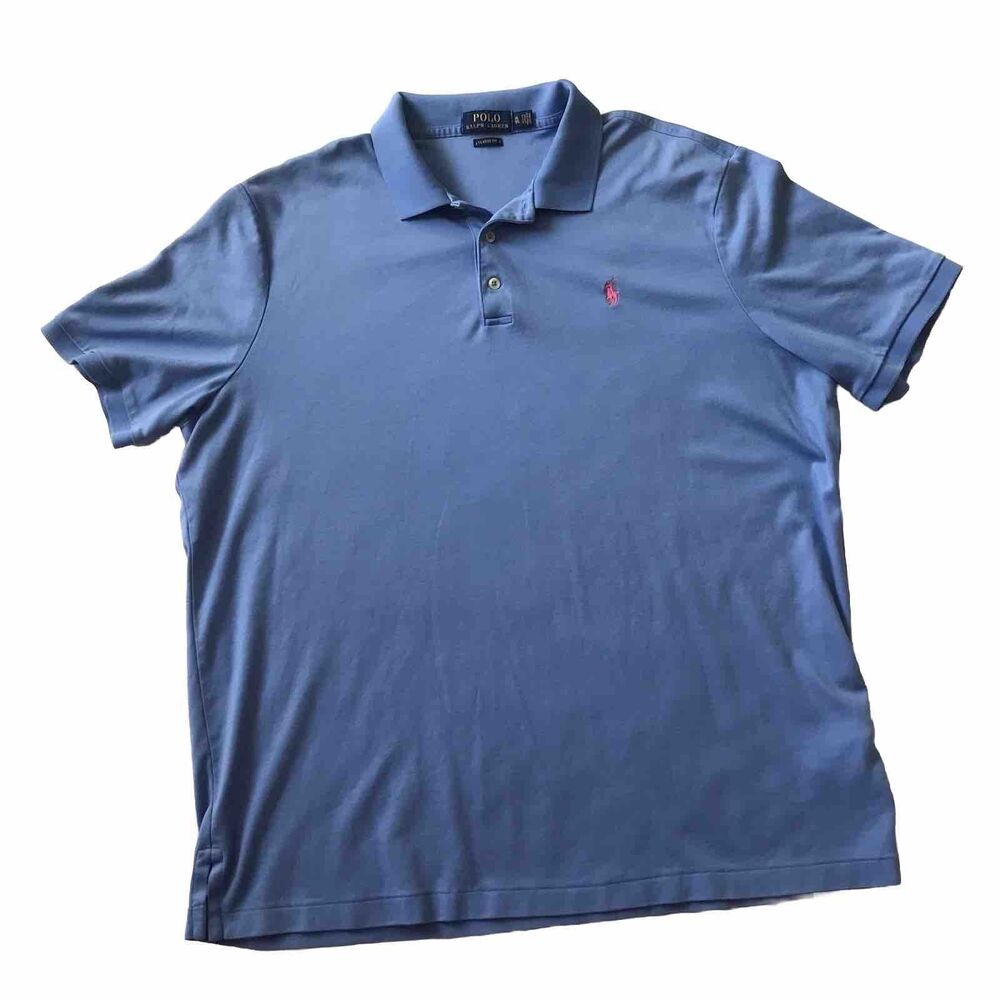 Polo Ralph Lauren Men XL Classic Fit Blue Polo Shirt Short Sleeve Pink Pony Soft